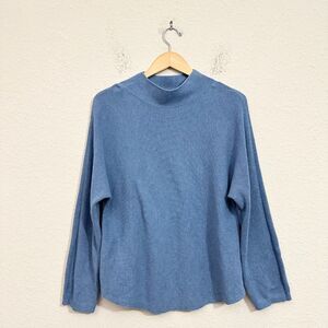 LULULEMON Boxy Cotton-Blend Sweater Blue Rib Knit Mock Neck Pullover